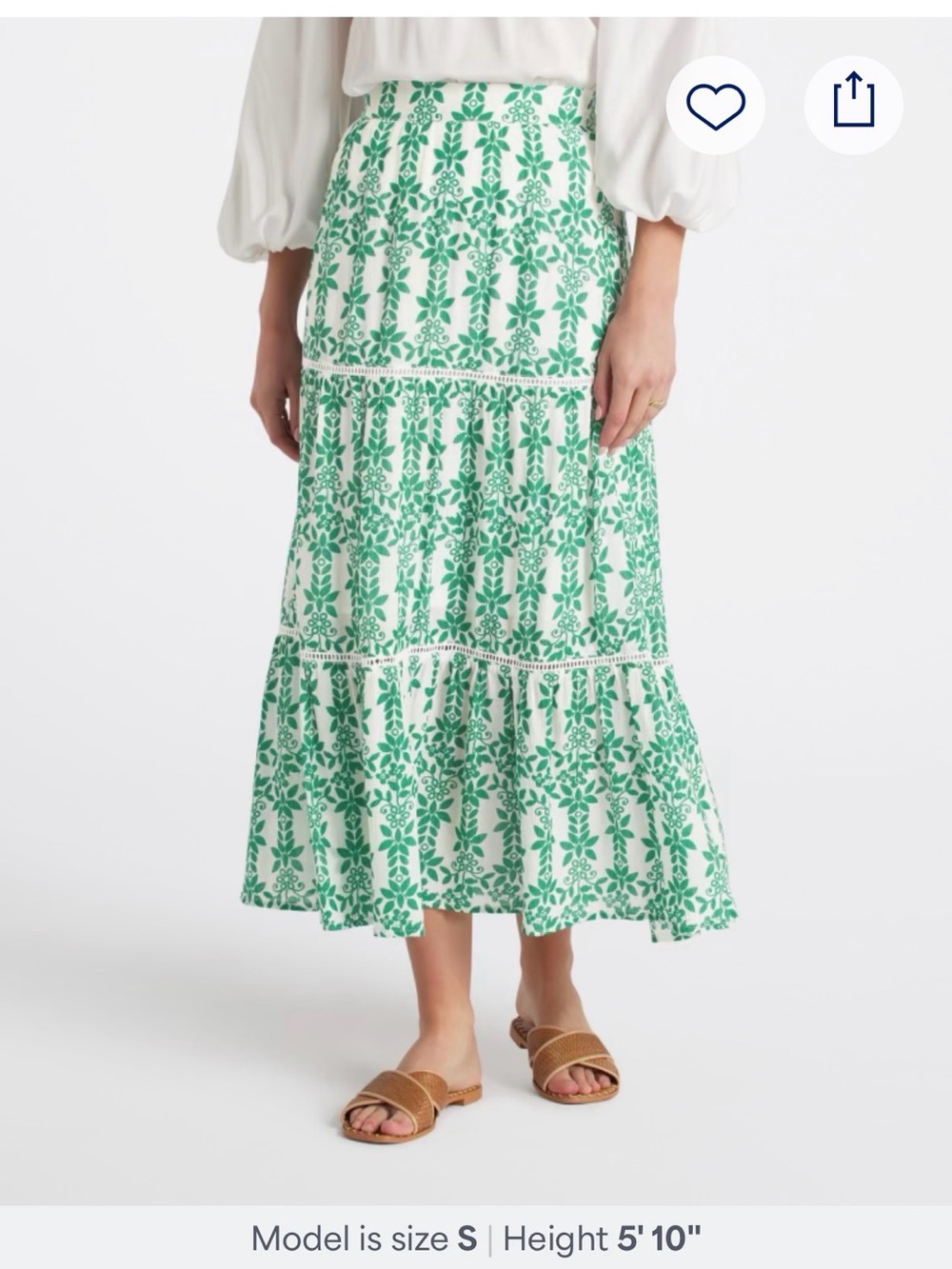 Skies Are Blue Green and Cream Floral Tiered Maxi Skirt